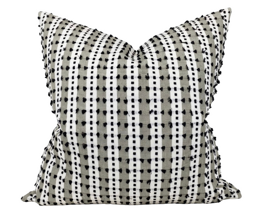 Tulum Striped Embroidered Pillow Cover in Black