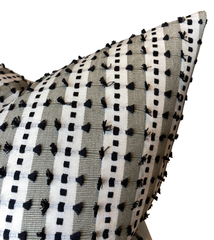Tulum Striped Embroidered Pillow Cover in Black
