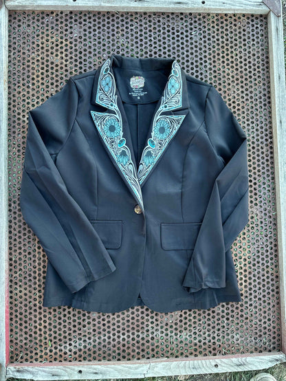 Turquoise Cabochon Blazer in Black with white border