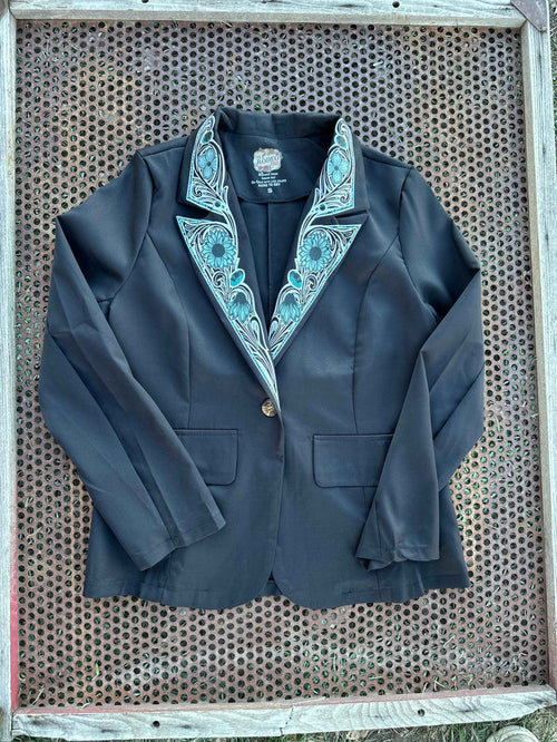 Turquoise Cabochon Blazer in Black with white border