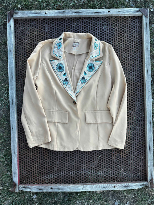 Turquoise Cabochon Blazer in Tan with white border