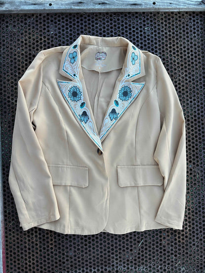 Turquoise Cabochon Blazer in Tan with white border