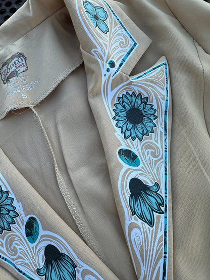Turquoise Cabochon Blazer in Tan with white border
