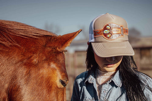 Turquoise Handtooled Buckle Cap