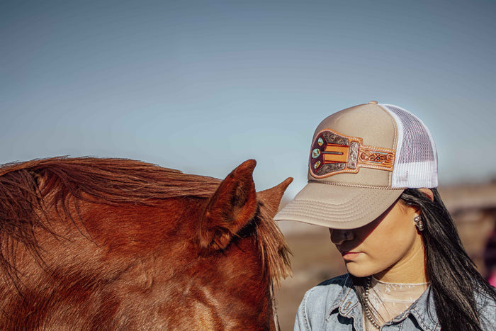 Turquoise Handtooled Buckle Cap