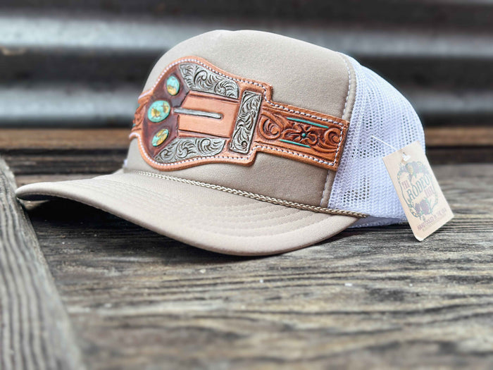 Turquoise Handtooled Buckle Cap