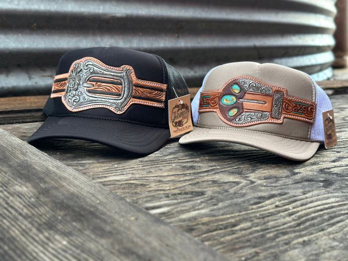 Turquoise Handtooled Buckle Cap