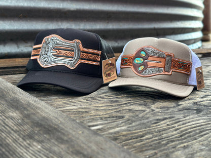 Turquoise Handtooled Buckle Cap