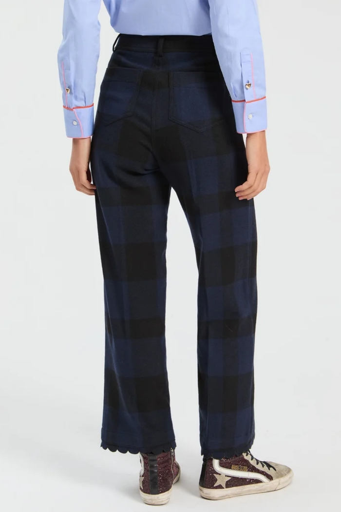Vilagallo 33849 Navy & Black Check Wool-Blend Trousers shown from the back. Shop Vilagallo at Dotique.