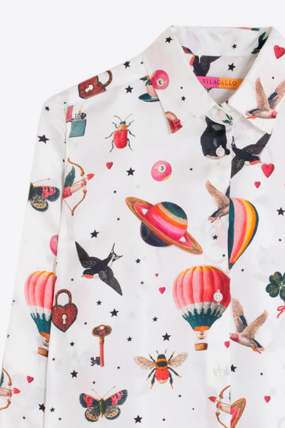 Vilagallo 33900 White Silk Cupid Print Shirt by Vilagallo. You can shop Vilagallo at Dotique.
