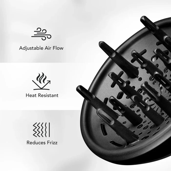 Wahl Defines & Enhances Curls Universal Diffuser highlighting adjustable airflow, heat-resistant design and frizz-reducing performance for curly hair