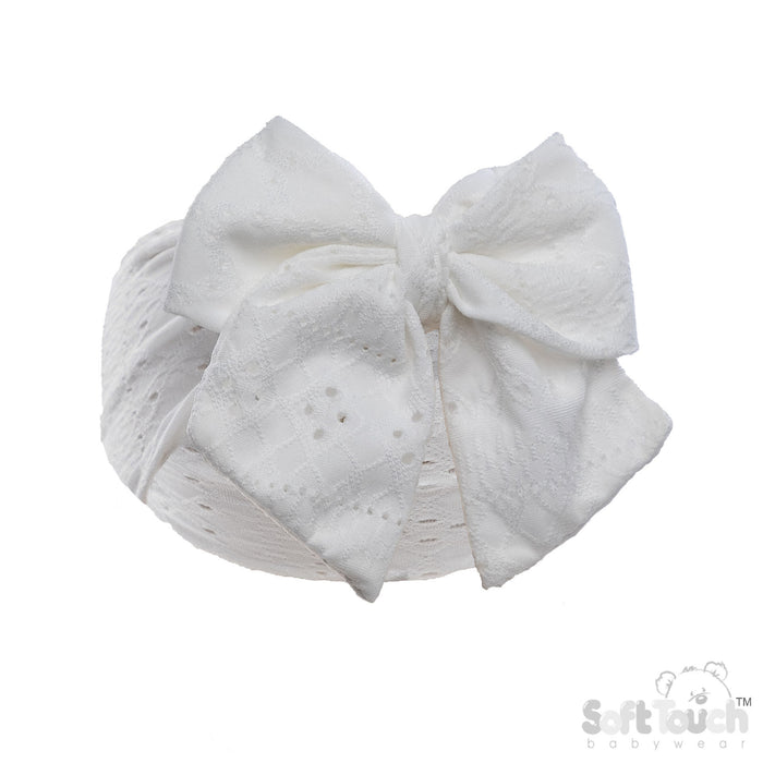 WHITE CABLE HEADBAND W/LARGE BOW (PK 12) HB118-W