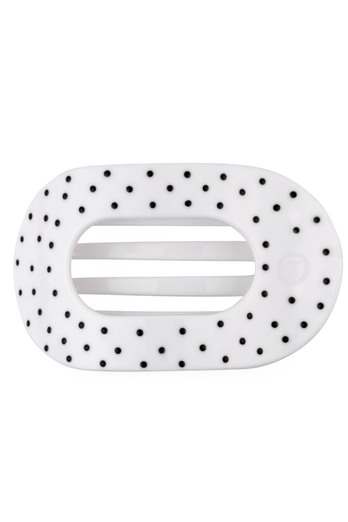 White Polka Dot Party Flat Round Clip, Medium