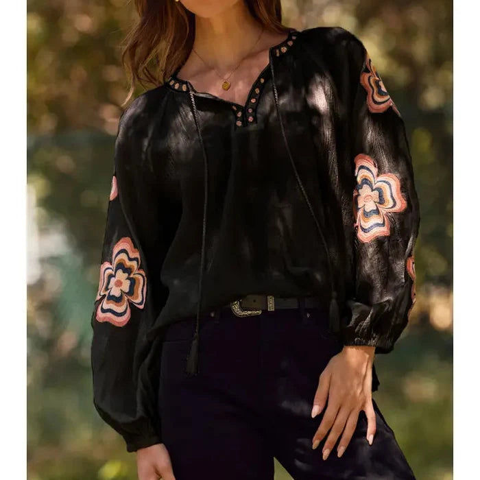 Women's L/S Loose Fit Blouse in Black (Available in Plus Sizes)