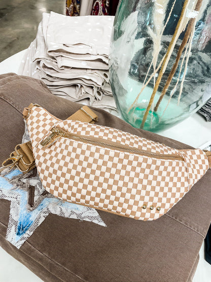 Woven Susie Sidekick Bum Bag-Checkered Tan