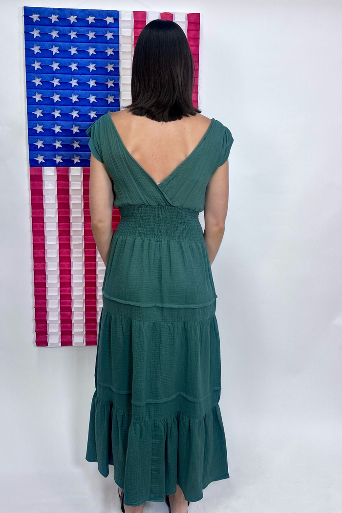 Woven Tiered Midi Dress, Sage