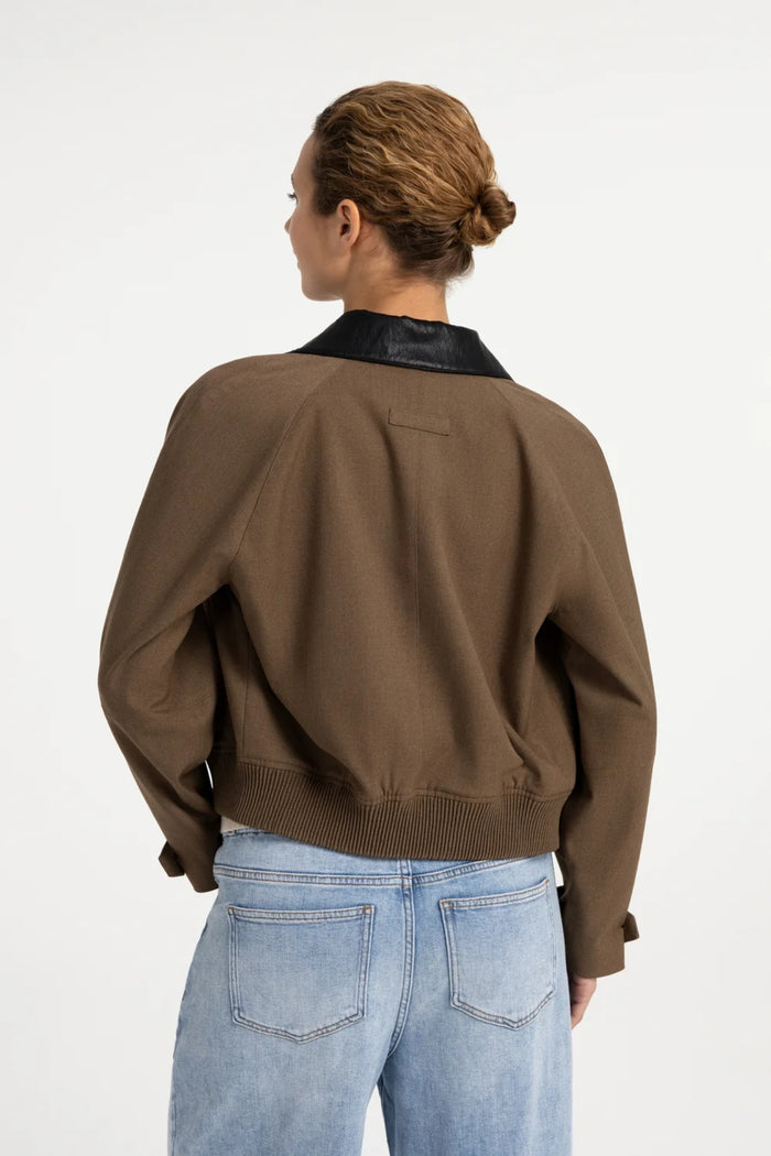 Yaya 02-001079-608 Jacket with Leather Look Collar Teak Brown Melange back view by YAYA Shop YAYA at Dotique