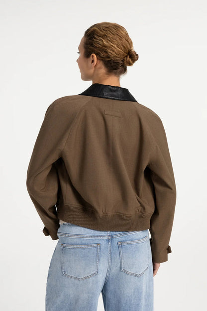 Yaya 02-001079-608 Jacket with Leather Look Collar Teak Brown Melange back view by YAYA Shop YAYA at Dotique