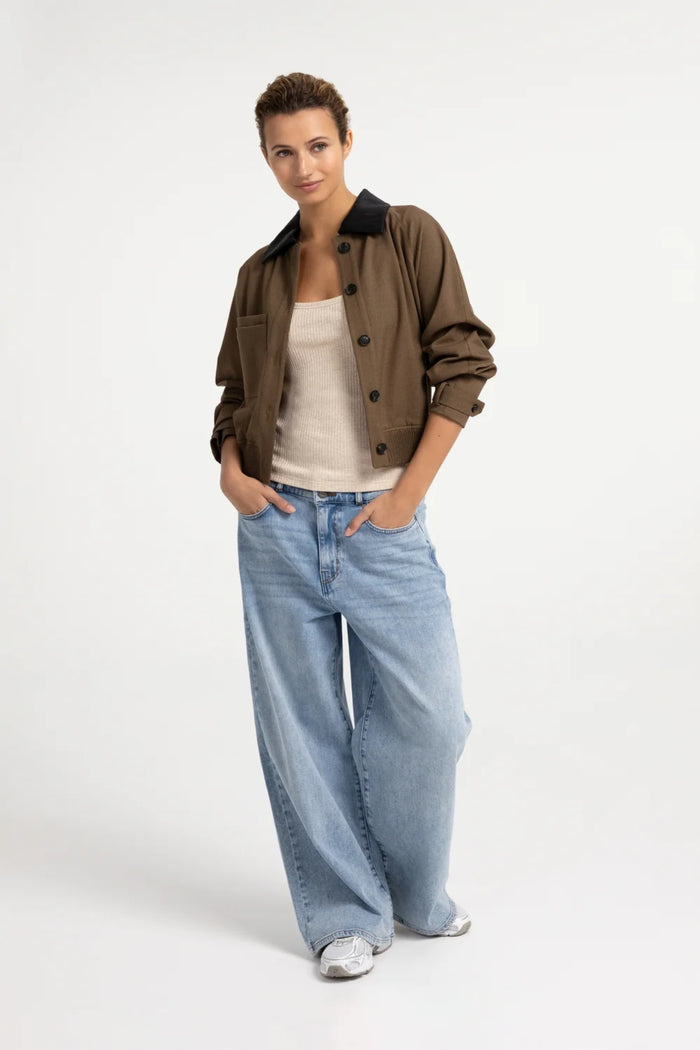 Yaya 02-001079-608 Jacket with Leather Look Collar Teak Brown Melange by YAYA Shop YAYA at Dotique