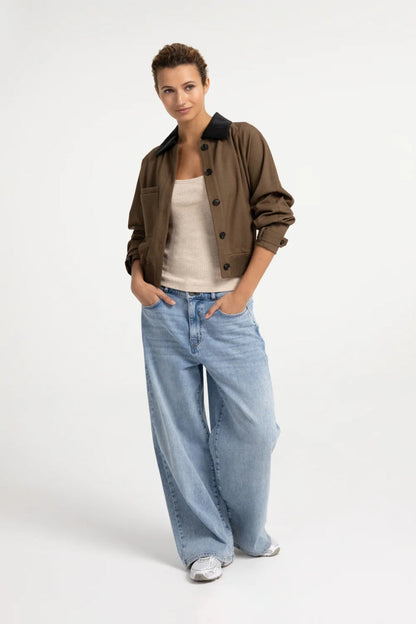 Yaya 02-001079-608 Jacket with Leather Look Collar Teak Brown Melange by YAYA Shop YAYA at Dotique