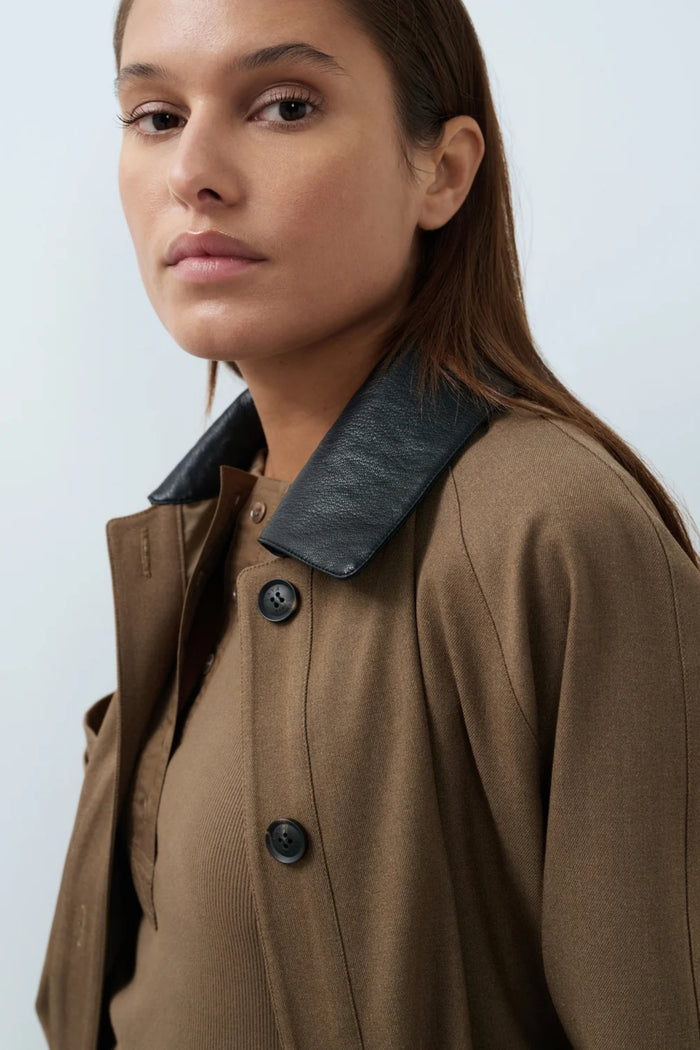Yaya 02-001079-608 Jacket with Leather Look Collar Teak Brown Melange by YAYA Shop YAYA at Dotique