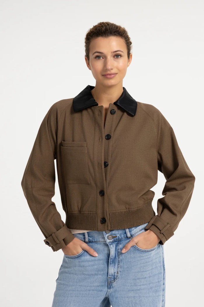 Yaya 02-001079-608 Jacket with Leather Look Collar Teak Brown Melange by YAYA Shop YAYA at Dotique