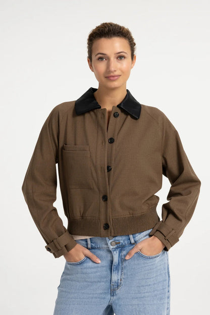 Yaya 02-001079-608 Jacket with Leather Look Collar Teak Brown Melange by YAYA Shop YAYA at Dotique
