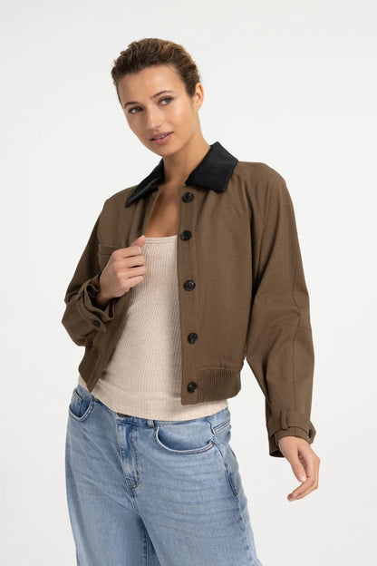 Yaya 02-001079-608 Jacket with Leather Look Collar Teak Brown Melange by YAYA Shop YAYA at Dotique