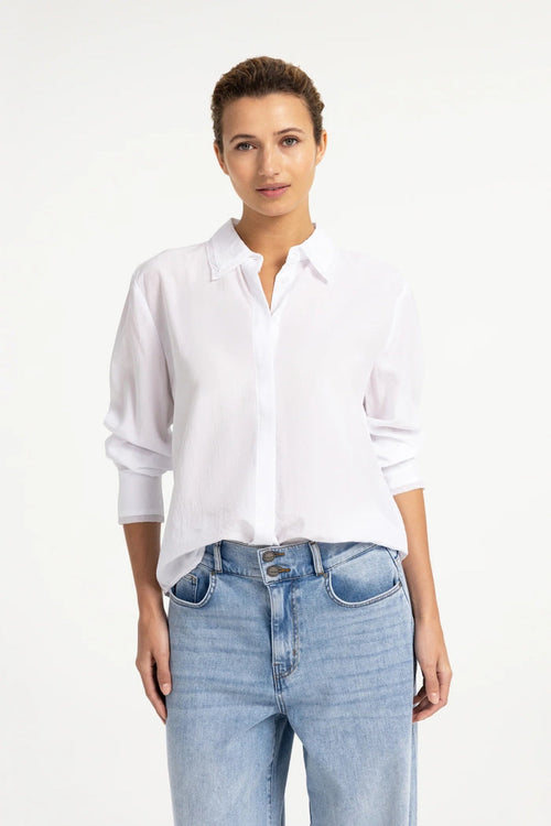 YAYA Blouse with Collar Detail - Pure White 01-201247-609 front view by YAYA Shop YAYA at Dotique