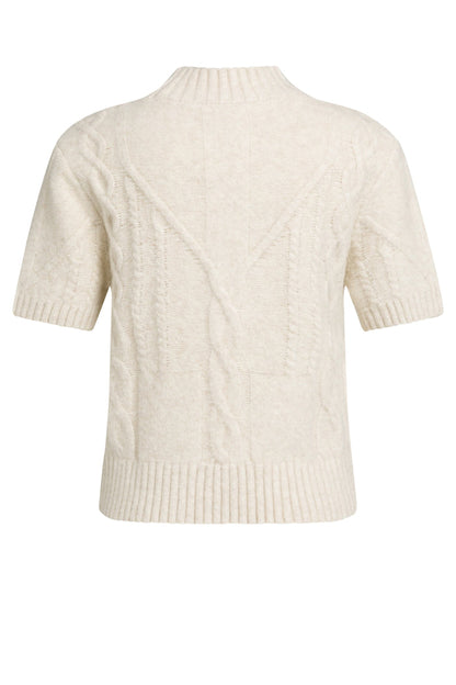 Shop the YAYA Cable Knit Short Sleeve Jumper in Off White Melange at Dotique. A textured cable knit with a mock neck, short sleeves and a regular fit.