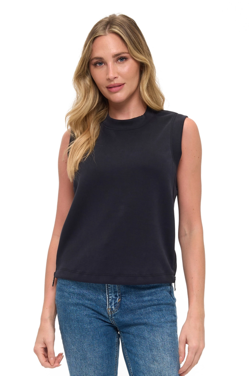 Zipper Detail Scuba Tank-Black